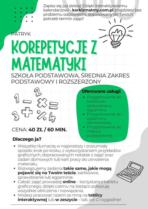 Korepetycje online z Matematyki - szkoła podstawowa, szkoła średnia