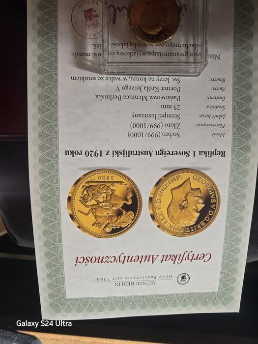 Srebrna replika suweren australijski.Moneta