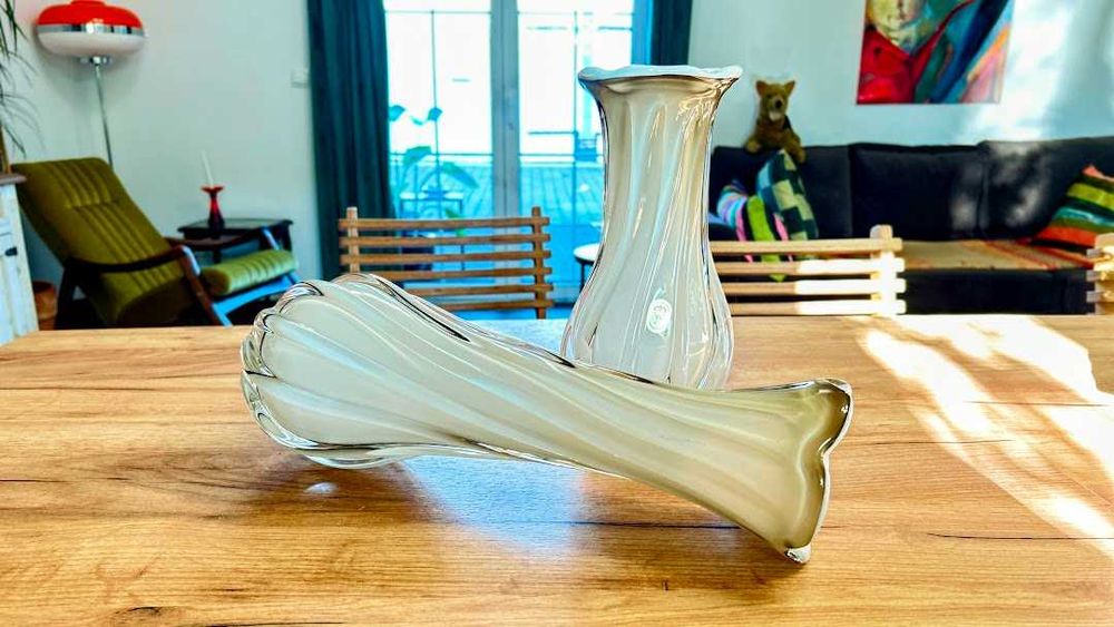 Mistrzowski Duet EGERMANN Bohemia, wazony 42cm i 29.5cm  Spektakularna Forma i Kolor Stan witrynowy