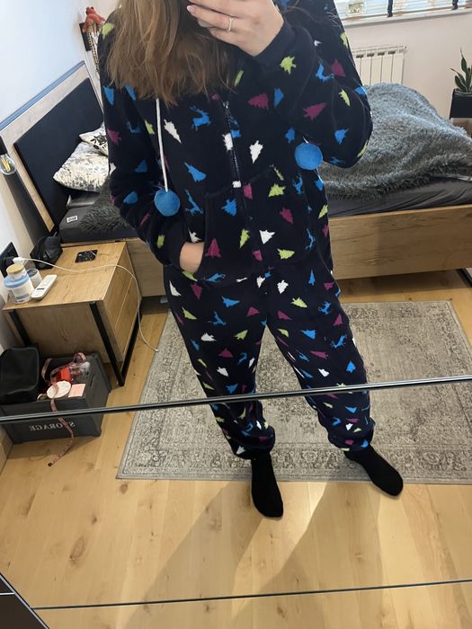 Granatowy polarowy ciepły kombinezon onesie piżama loungeable  M