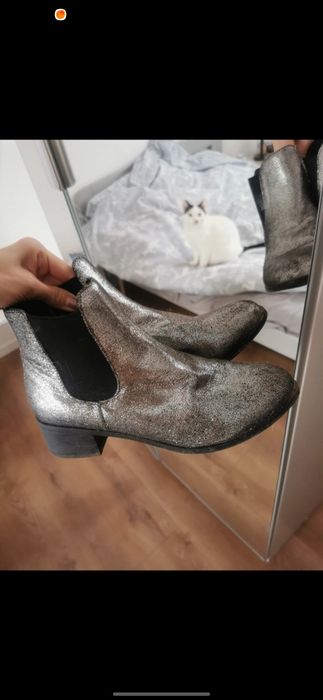Buty Botki Brokatowe Srebrne 39