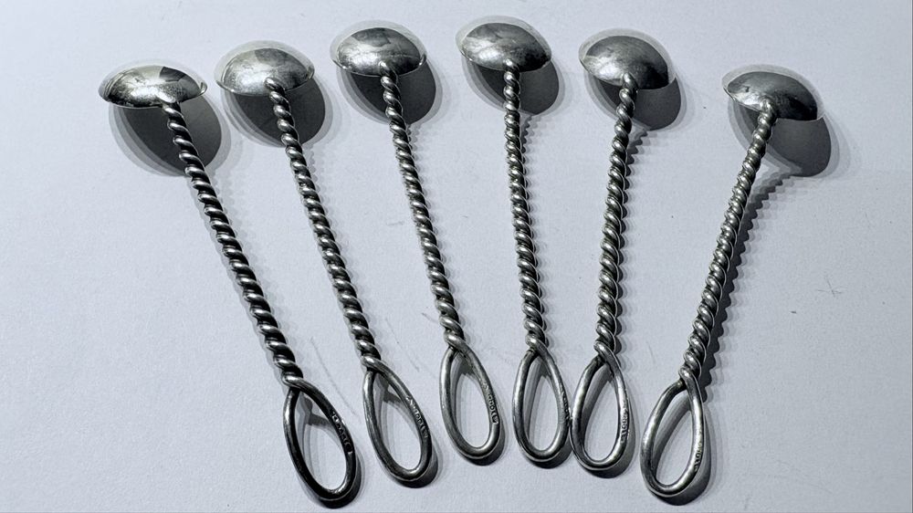 antigo conjunto de 6 colheres de café em prata alemã contrastada