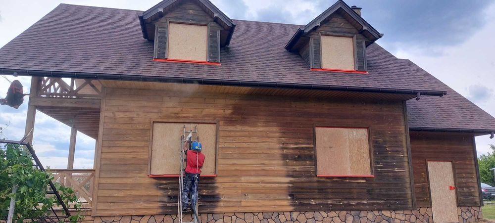 Piaskowanie malowanie domów z drewna, elewacji z cegieł, Sodowanie