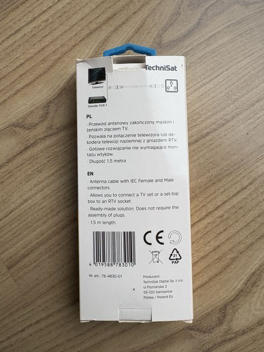 Kabel antenowy IEC NOWY 1,5M