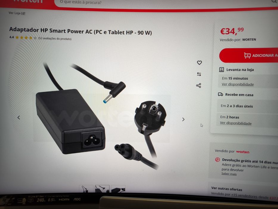 Adaptador Carregador HP Smart Power 90W original - computador ou table