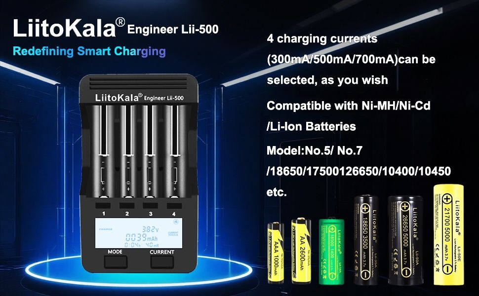 LiitoKala Lii-500 Зарядний пристрій АА ААА 18650 Li-ion Ni-MH/Ni-Cd