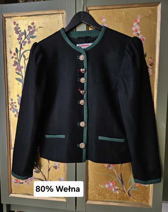 Wyjątkowa Marynarka damska Wełniana Vintage AlpHorn Trachten 80% Woll