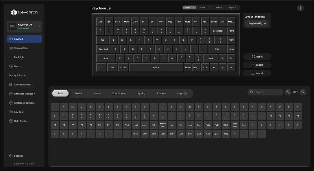 Keychron J9 Ultra 8K Бездротова низькопрофільна механічна клавіатура, Grey,  Red POM Switch