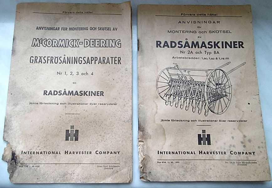 Instrukcja, katalog siewnik rolniczy 1946, 1949 po szwedzku