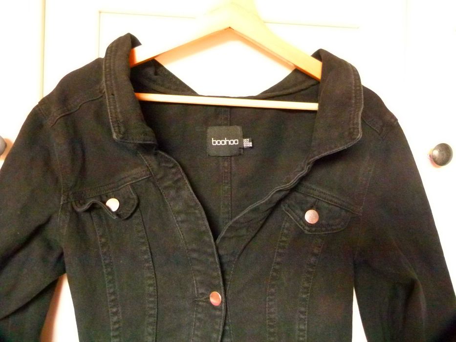 Boohoo kurtka katana płaszcz jeans czarny wiązany rozm 36 S
