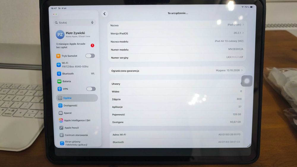 iPAD AIR M2 13" , używ. 5 miesięcy, jak nowy, pudełko+akcesoria