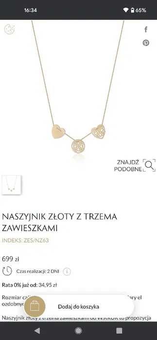 NOWY złoty naszyjnik W. Kruk złoto próba 375