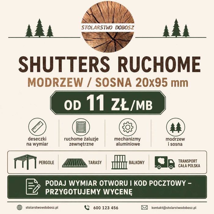 Shutters ruchome 20x95 mm | Modrzew sosna | Żaluzje drewniane