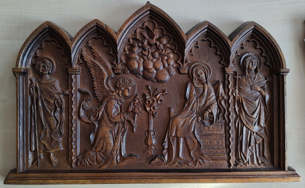 Drzeworyt płaskorzeźba "Zwiastowanie" rękodzieło