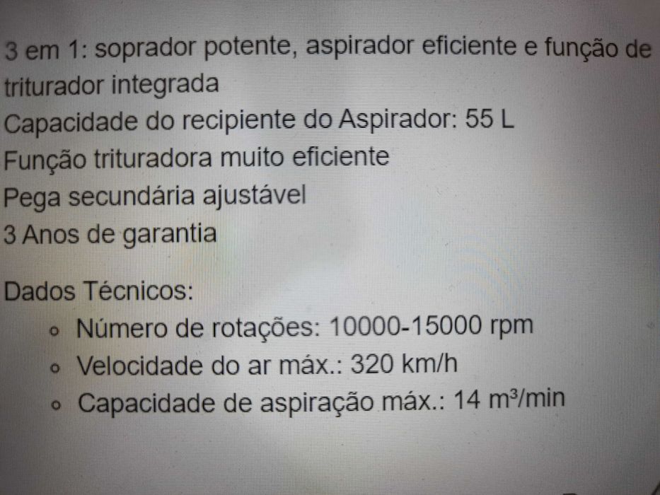 Aspirador, soprador e triturador de jardim