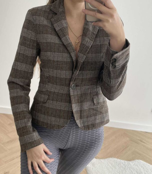 Reserved marynarka kratka wełniana żakiet brązowa 38 m