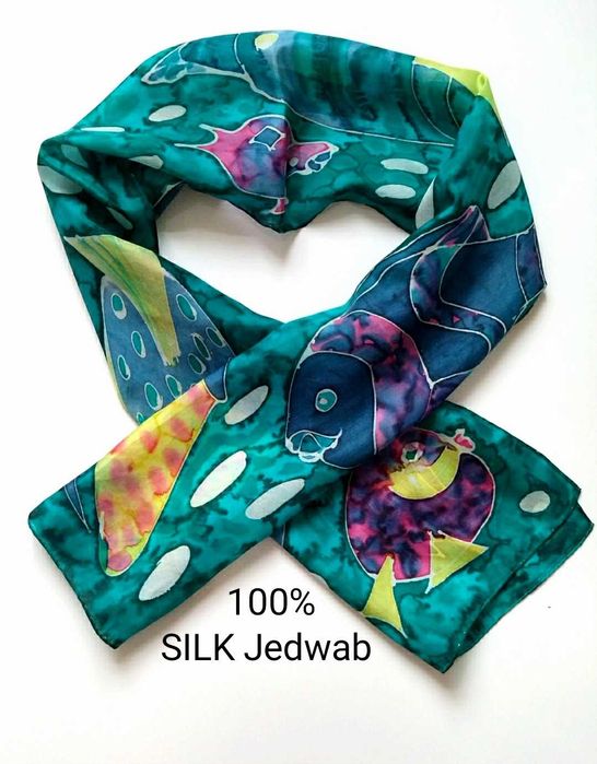 Szalik chustka w Ryby 100% Jedwab