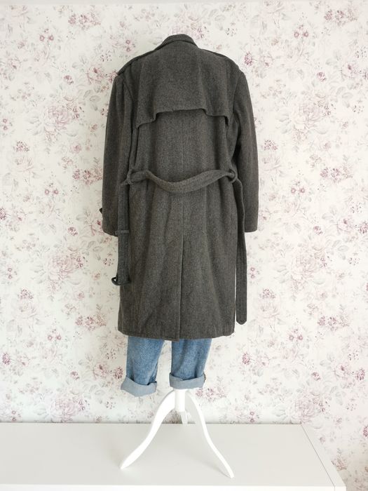 Szary wełniany ciężki płaszcz vintage moda polska xl, xxl