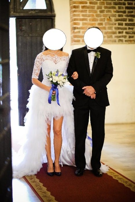 Suknia ślubna z trenem, bolerko