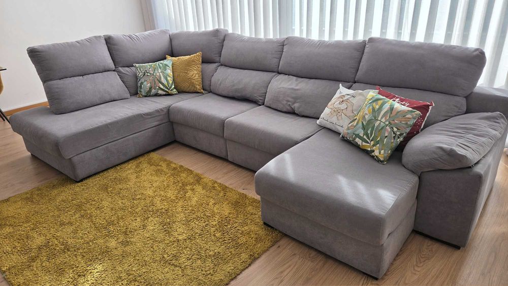Sofá de Canto Chaise Longue Cinza