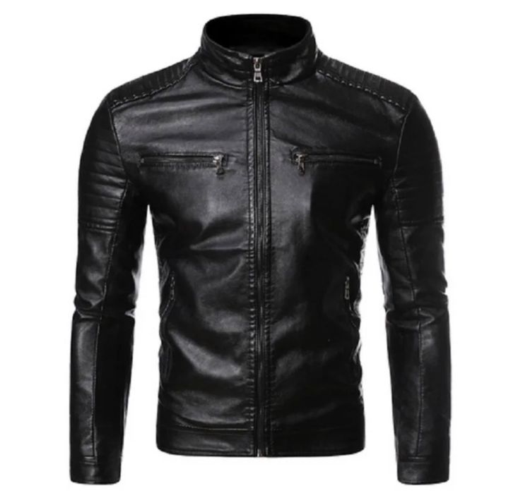 Męska Ramoneska moto jacket bikerka kurtka skórzana modna klasyczna czarna
