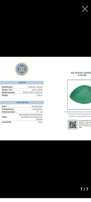 Esmeralda Zambiana 0,86ct (IGE)