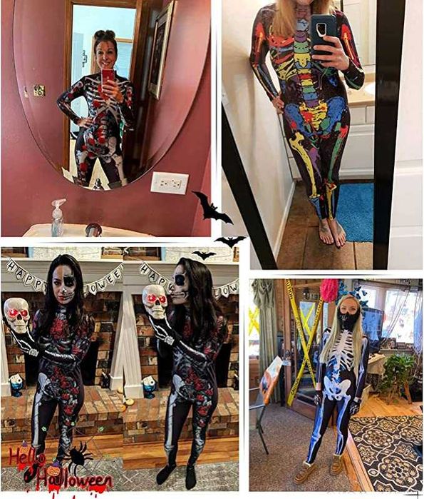 Fantasia de Halloween para mulher, esqueleto divertido