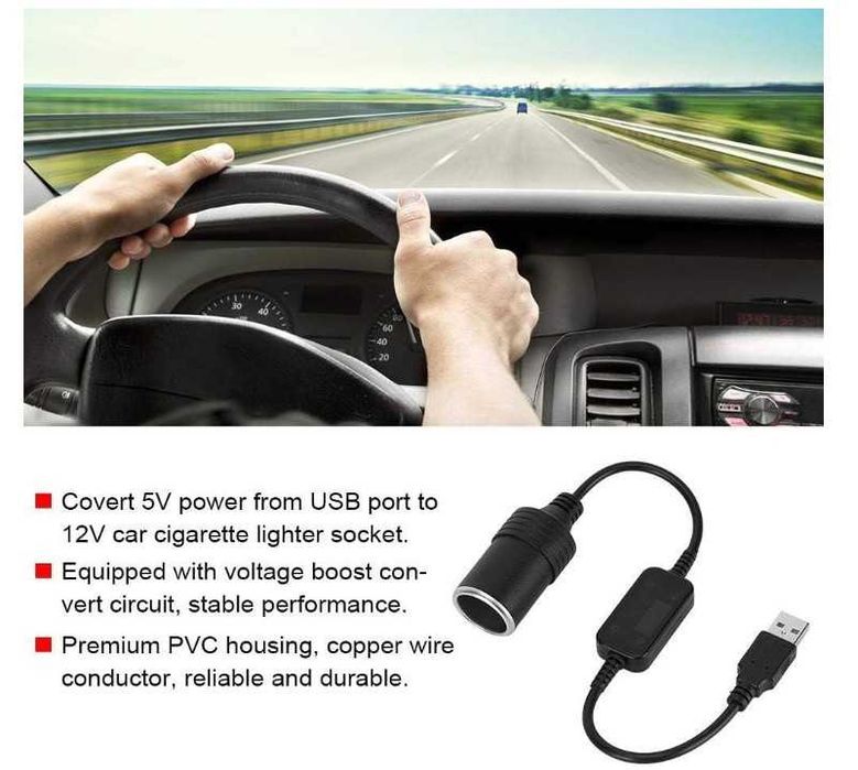 Adapter, konwerter z USB 5V na gniazdo zapalniczki 12V Nikou