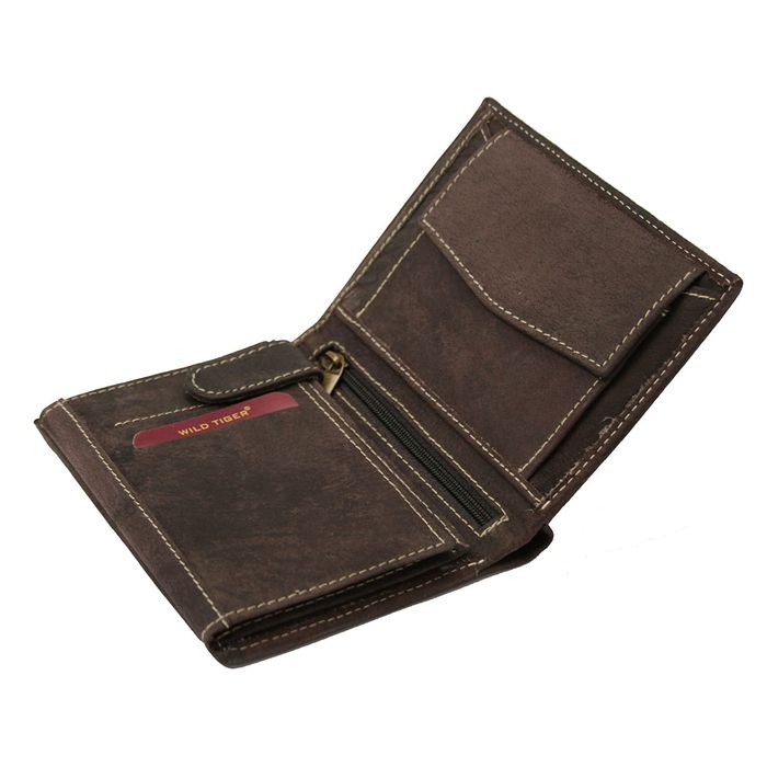 portfel skórzany męski pionowy wild tiger - ciemnobrązowy