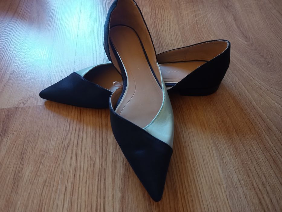 Baleriny Zara tricolor 37 satynowe w szpic