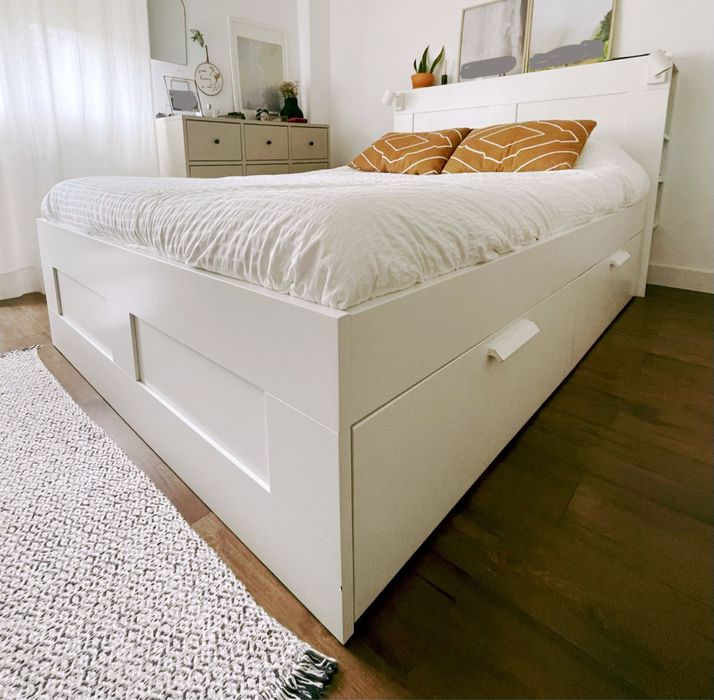 Cama com arrumação brimmes Ikea 140x200 + cabeceira