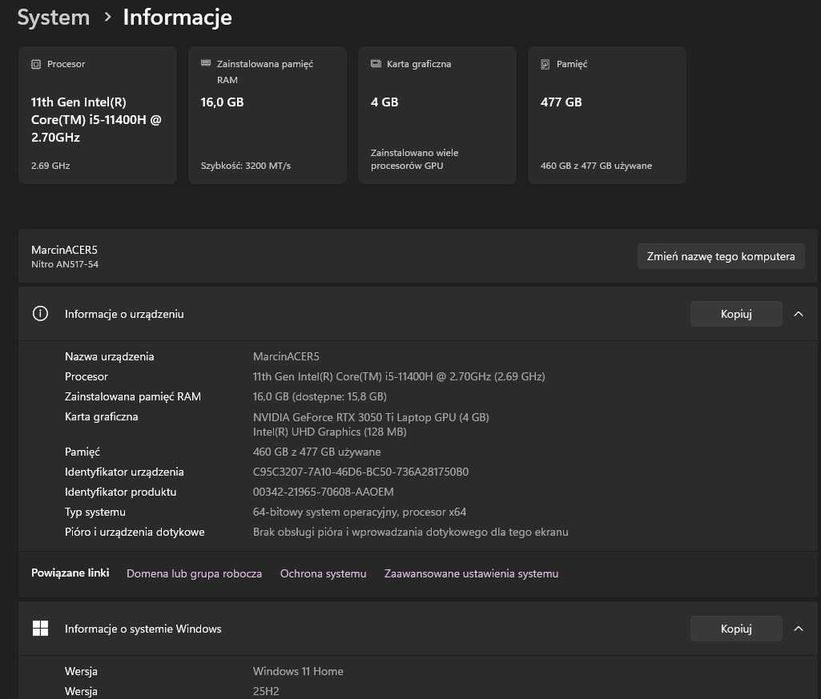 Acer Nitro 5 3050Ti