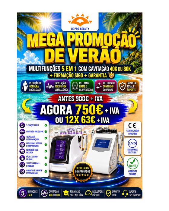 Multifunções 5 em 1 Cavitação 80k Radiofrequência + Curso