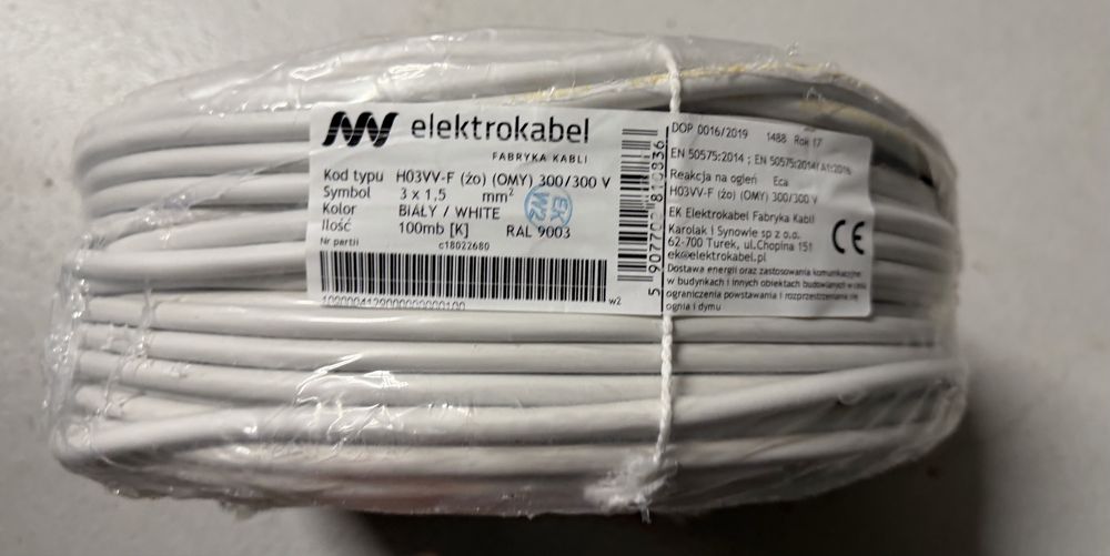 Przewód elektryczny linka OMY 3x1,5 100m biały