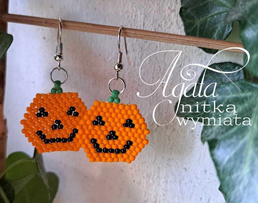 Kolczyki dynie szyte z koralików
