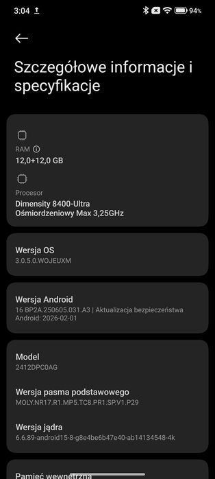 Xiaomi Poco X7 Pro 5G Smartfon 12/256GB Czarny Dual-Sim