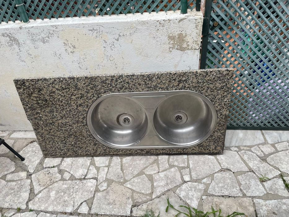 Bancada pedra marmore (4 placas e cuba dupla)