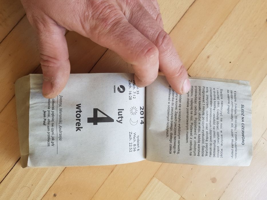 Kalendarz kulinarny 2014 na kartkę z kalendarza