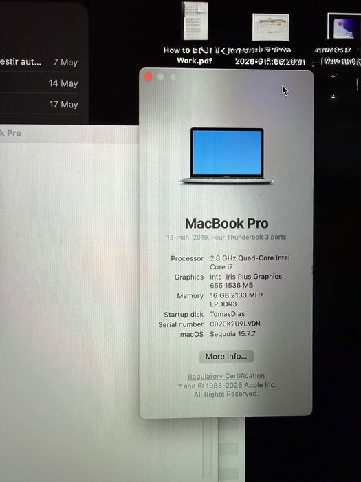 MacBook Pro 13" 2019 i7 16GB 512GB - 4 Thunderbolt