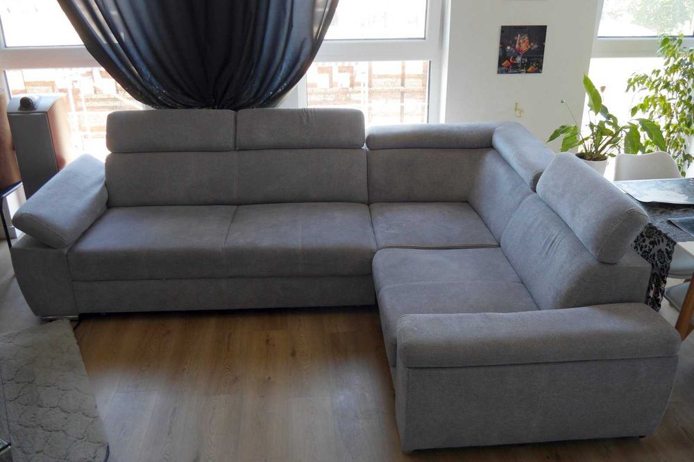 Sofa kanapa narożna prawa - narożnik prawy z funkcją spania i regulowanymi zagłówkami