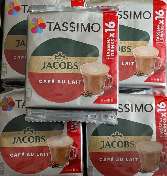 80 kapsułek tassimo cafe au lait. 5 opakowań po 16 szt