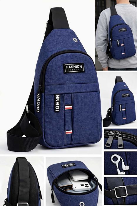 Torba męska crossbody granatowa – sling na ramię, sportowa, lekka