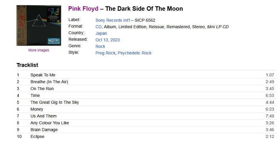 japońskie PaperSleeve CD Pink Floyd The Dark Side Of The Moon