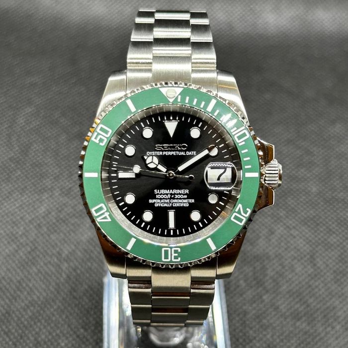 SEIKO MOD Submariner Zielony Czarny KERMIT Oyster Custom NOWY