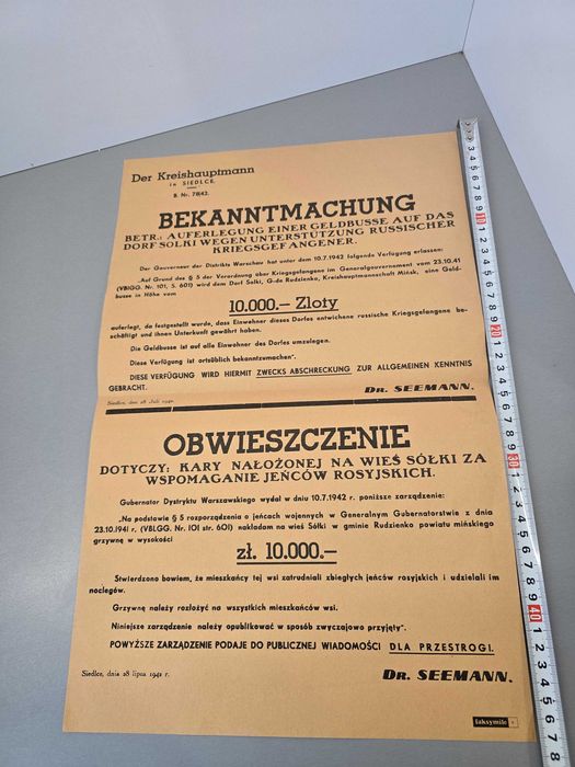 Ciekawy Reprint obwieszczenia z 1942 roku.