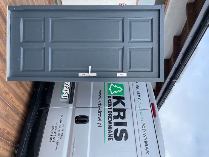 Drzwi drewniane zewnętrzne antracyt CZYSTE POWIETRZE Cała POLSKA i UE