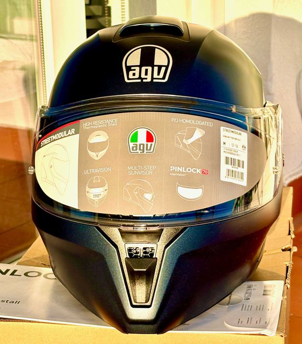 Capacete modular NOVO AGV Streetmodular azul escuro (33% DESCONTO) Tamanho M