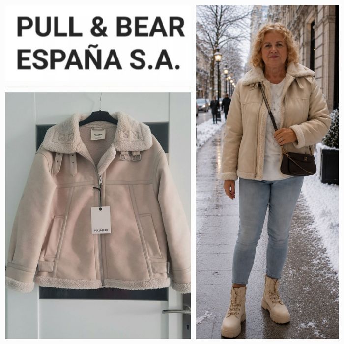 Kremowa kurtka Hiszpania Pull&Bear zamsz kożuszek baranek 44/46