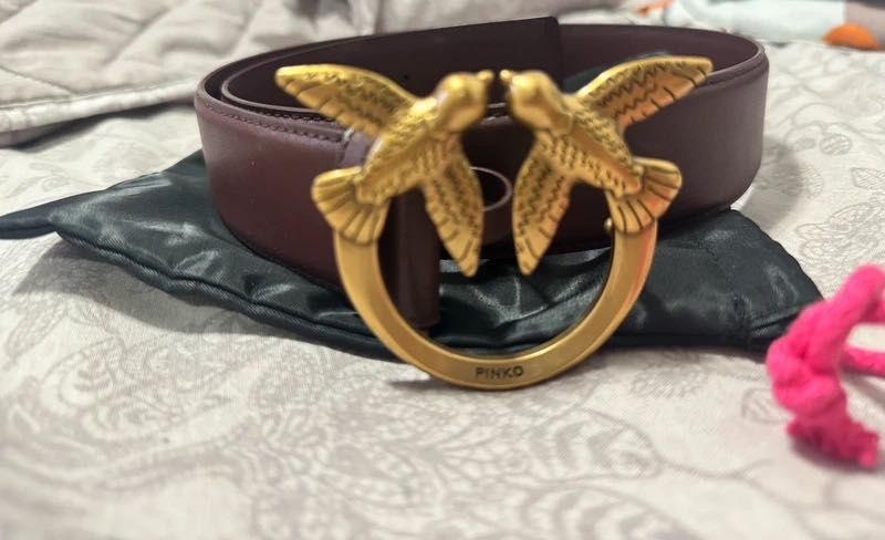 Pasek damski Pinko brązowy, burgundowy