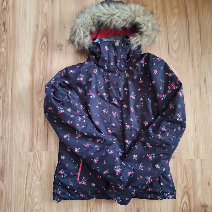 Kurtka narciarska, 8K, czarna w różyczki (Roxy) S